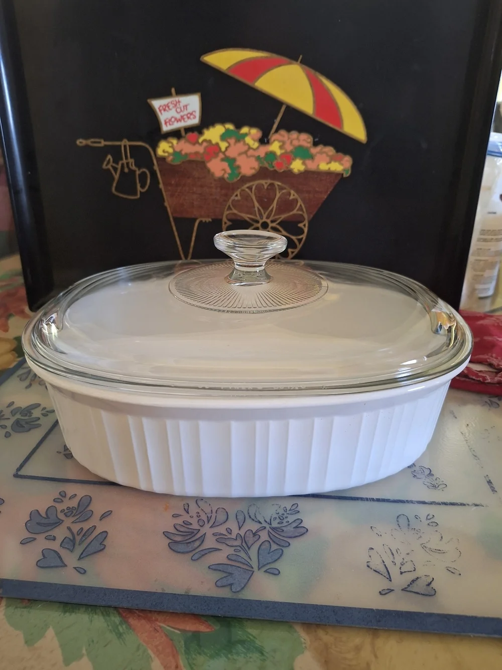 Clear Glass Lidded Casserole Dish - White Base